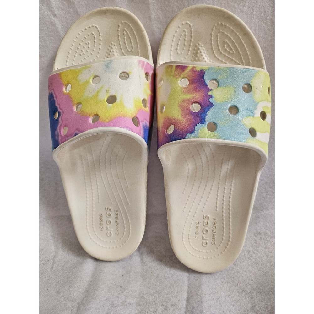 Crocs Classic Slide Sandals White Tie Dye Multi Color Women 8 Men 6 206121